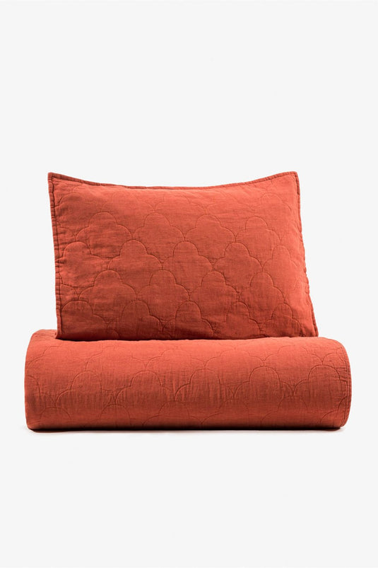 Serenity Quilted Linen Bedspread Spicy Orange