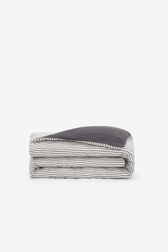 Housse de Couette Lin Rayé Serenity Anthracite