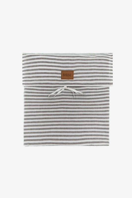 Striped Serenity Keten Nevresim Antrasit