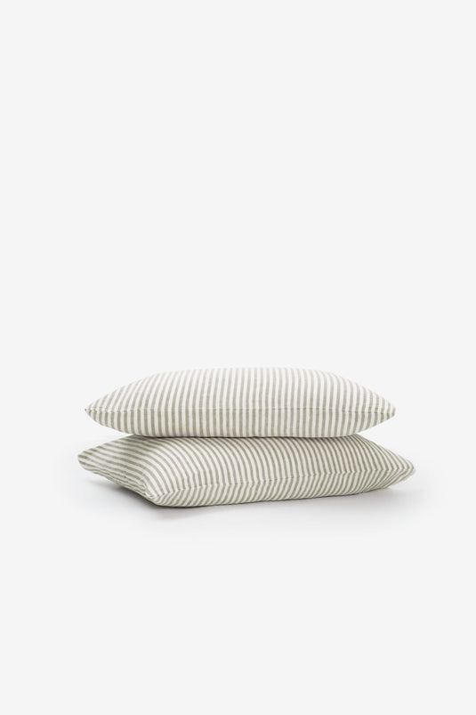 Striped Serenity Linen Pillowcase Set of 2 Khaki