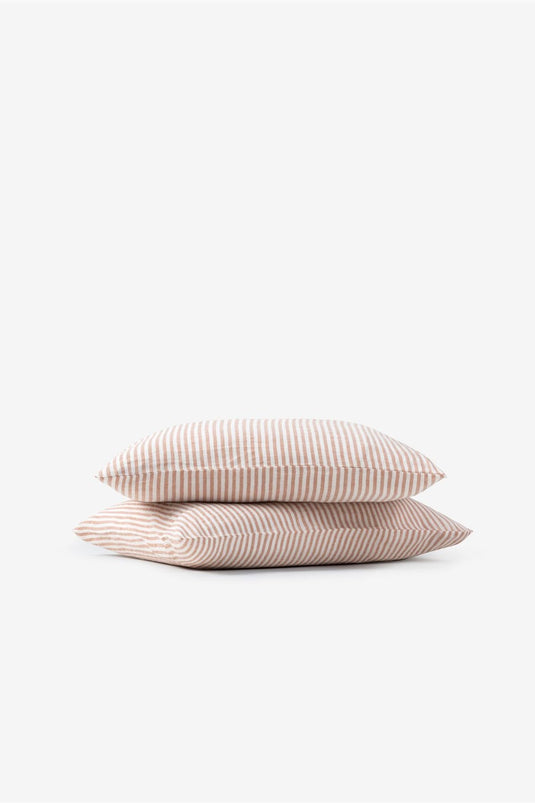 Striped Serenity Linen Pillowcase Set of 2 Indian Tan