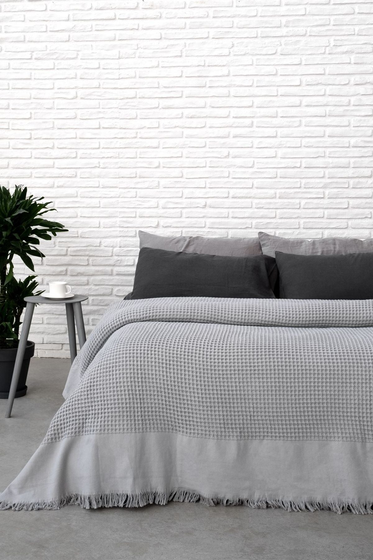 Waffle Bedspread Light Gray