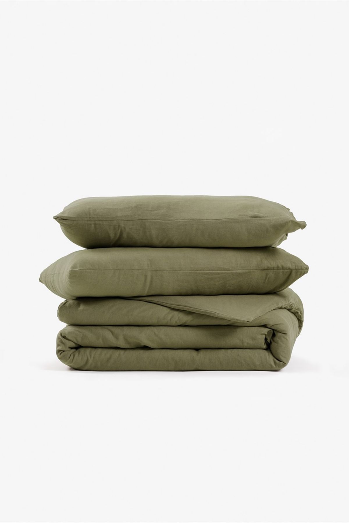 Washed Linen Keten Nevresim Haki