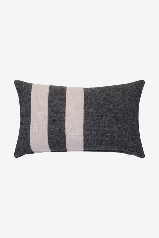 Wool Cocoon Throw Pillow Cover Black-Ecru