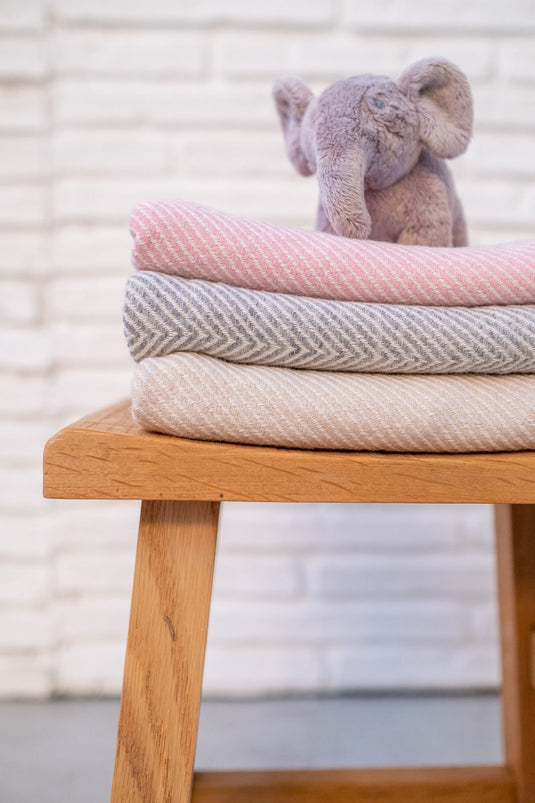 Wool Herringbone Baby Blanket Pink